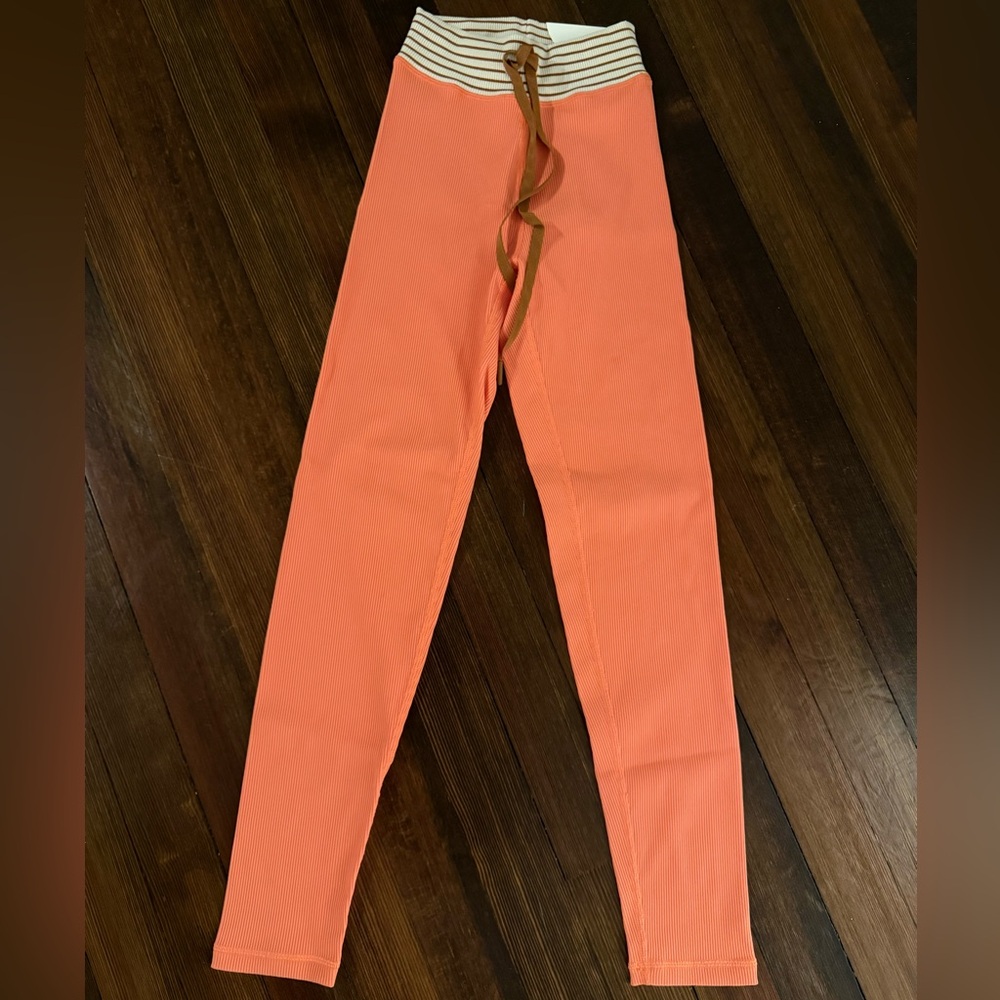 Coral Leggings with Striped Waistband